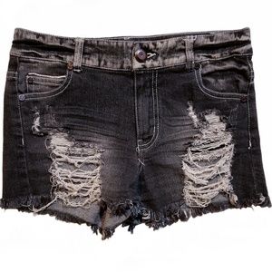BOOM BOOM JEANS Distressed Black Denim Shorts
